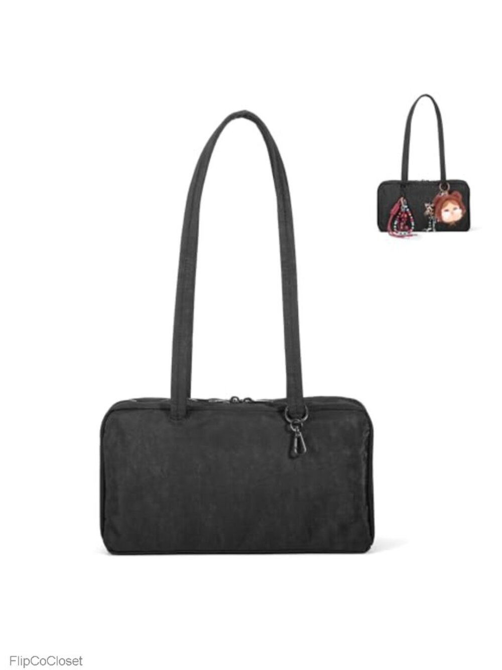 Nylon Slouchy Bowler Bag Lightweight Shoulder Handbag with Charm Loop